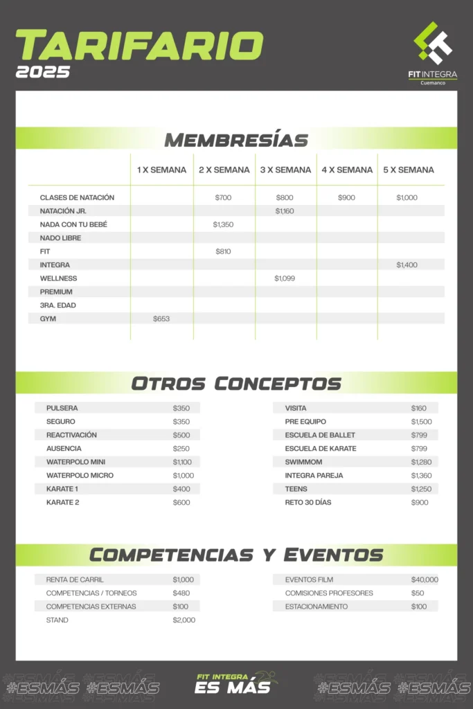 Tarifas Cuemanco Fit Integra