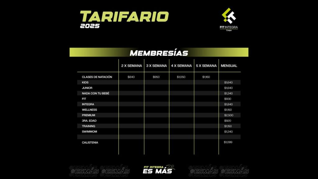 Tarifas Club Deportivo Coapa Fit Integra